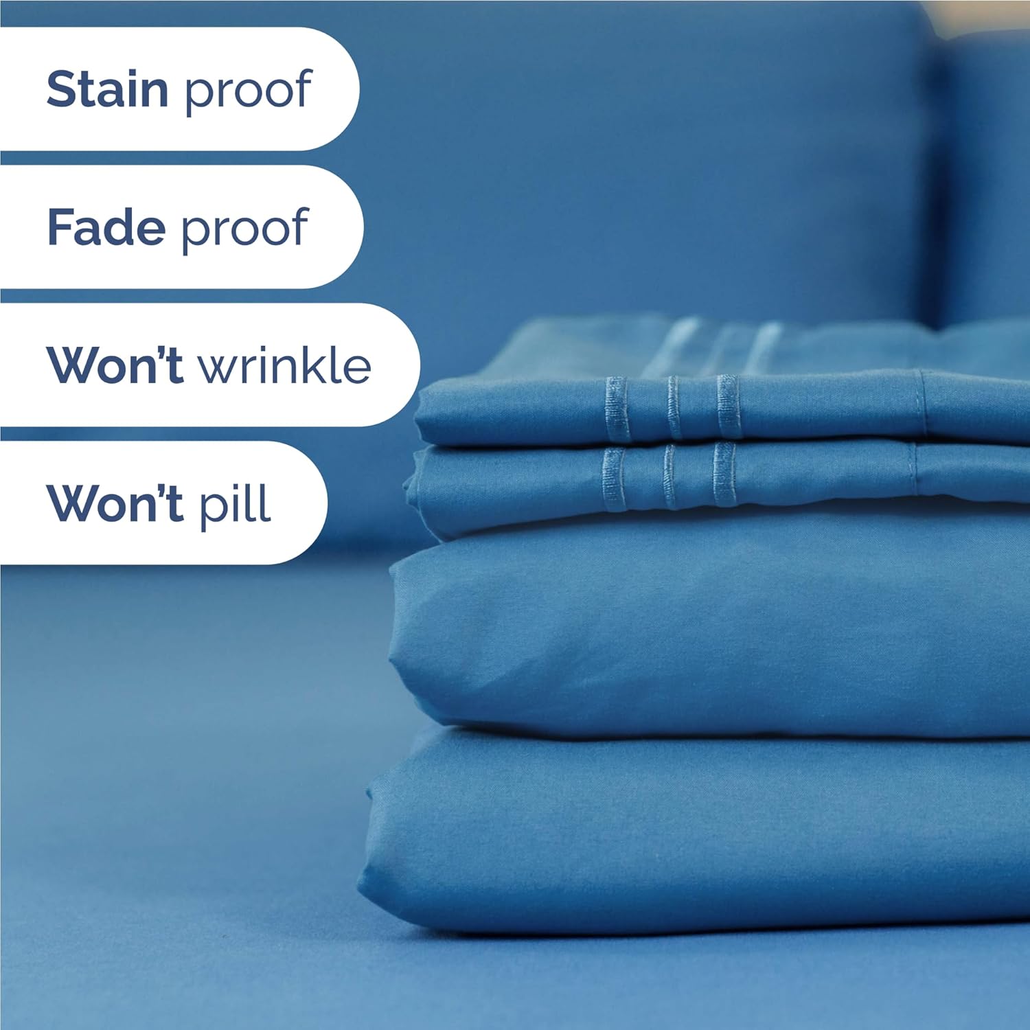 Twin XL Size 3 Piece Sheet Set - Comfy Breathable & Cooling Bed Sheets Set - Hotel Luxury Bedding for Women, Men, Kids, Teens, Boys & Girls - Deep Pockets, Soft, Wrinkle Free - Oeko-Tex - Denim Blue